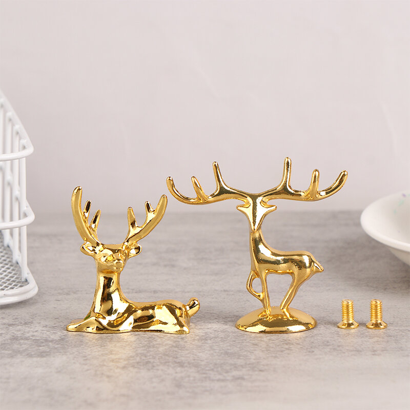 1Pair Elk Deer Statue Nordic Figurine Ornament Art Figurine Vintage Golden Handicraft Table Decoration Photo Props Home Gift
