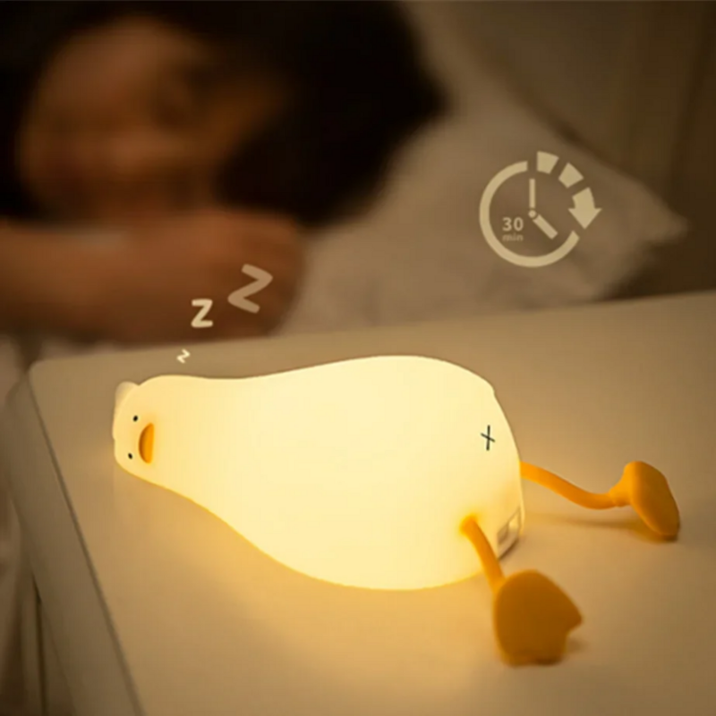 Lampka nocna z kaczką akumulatorowa lampa LED Pat silikonowa lampa nocna kreskówka słodkie dzieci na wystrój pokoju prezent urodzinowy