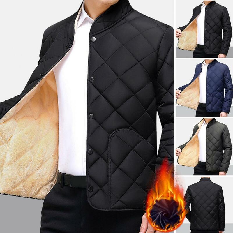 남성용 두꺼운 플러시 패딩 스탠드 칼라 코튼 코트, 목 보호, 따뜻한 싱글 브레스트 카디건 재킷, 겨울 가을 코트