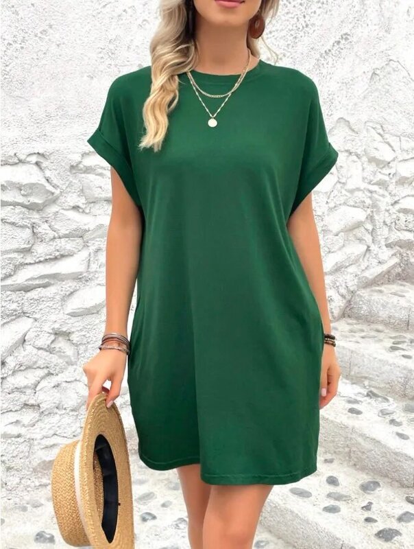 Solid Color Dresses Summer Mini Dresses Fashionable Summer Dresses For Women Breathable Office Mini Dresses With Side Commuting