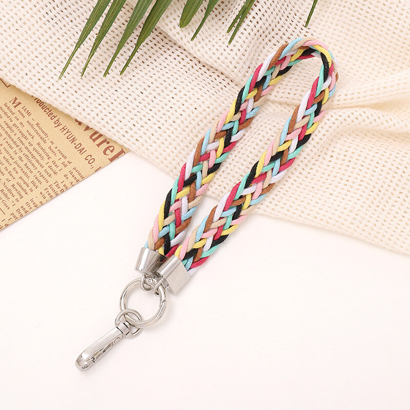 1Pc Colorful Weaving Keychain Bag Backpack Phone Case Pendant Hanging Rope Short Wrist Strap Bracelet Gift Keychain Accessories