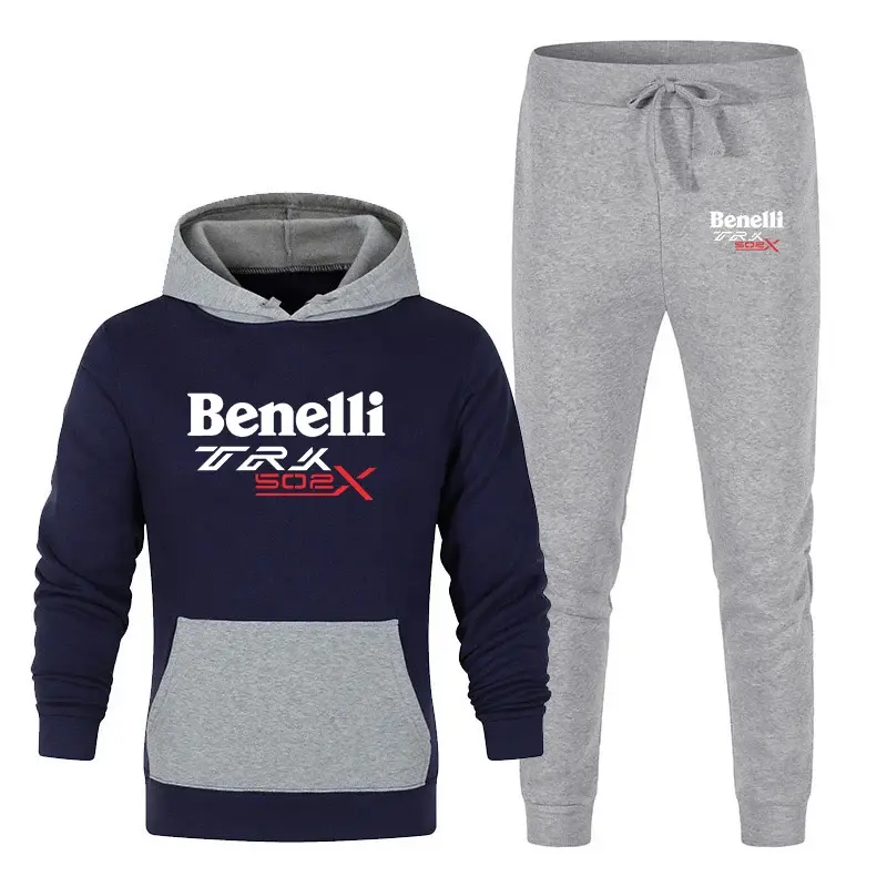 Benelli TRK 502X pakaian olahraga pria, setelan atasan bertudung + celana olahraga kasual motif Harajuku 2024