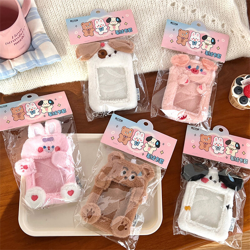 Kawaii Plush Photocard Holder Cute Animal Plush Credit ID Bank Card Keychains Bus Cards Protective Case Picture Photo Sleeves