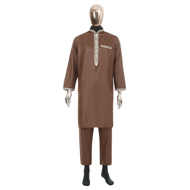 Heren Zomer Moslim Gewaden Mode Retro Etnische Stijl Moslim Pak Gewaad Sets Elegante Slanke Islamitische Arab Dubai Robe Abaya
