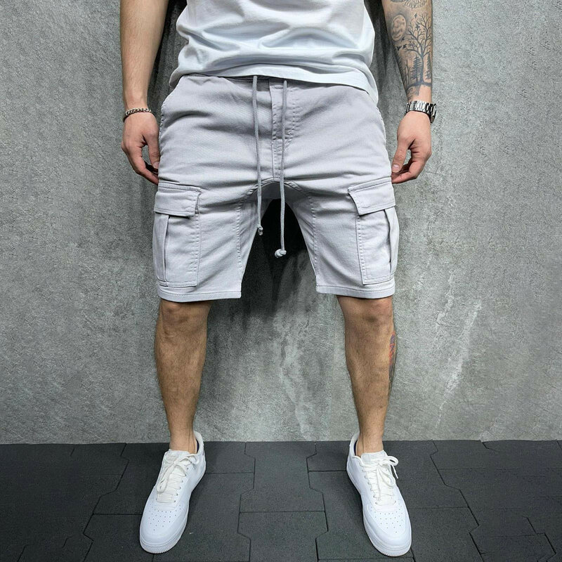 Pantalon cargo multi-poches pour hommes, vêtements de travail de sport, shorts de jogging décontractés, mode sergé, grande taille, 2024