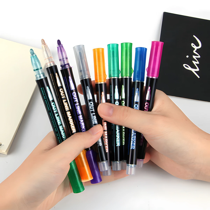أقلام مخطط خط مزدوج ، علامات معدنية ، أقلام رسم كتابة لامعة ، كتابة بطاقات عيد الميلاد ، مخطط ذاتي ، 8 ألوان ، 12 لونًا ، 24 لونًا ، 36 لونًا