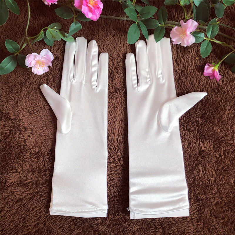 ถุงมือเจ้าสาวลูกไม้สีขาวงานแต่งงานถุงมืองานแต่งงานถุงมือสั้นถุงมือซาติน