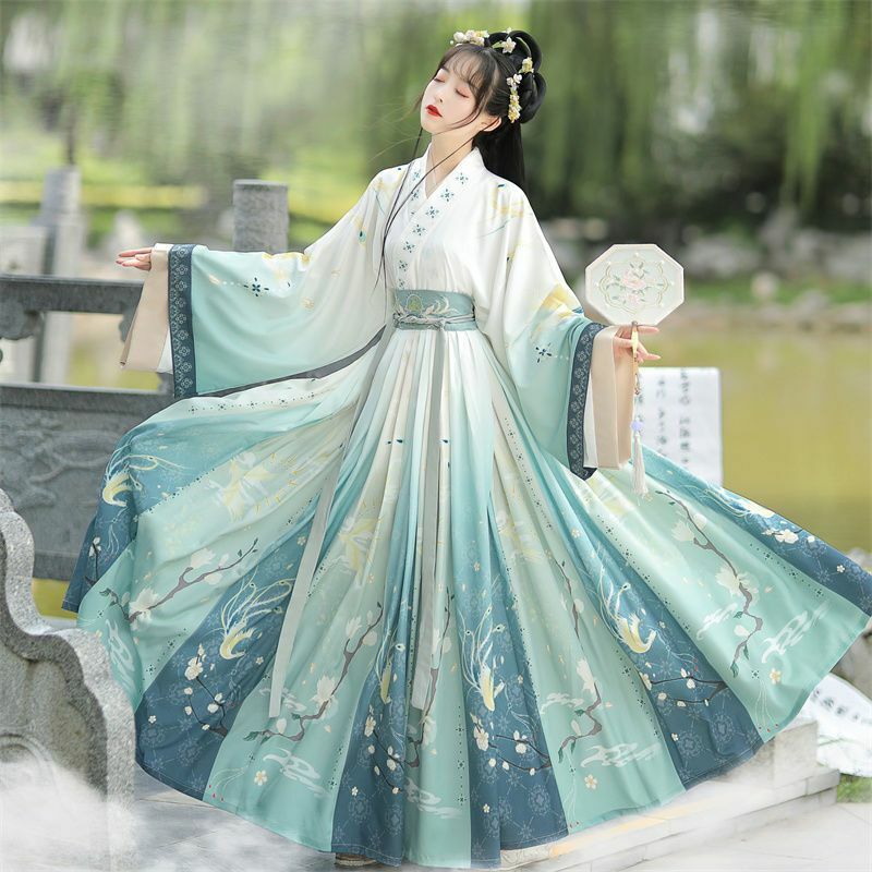 Costumes Hanfu de style chinois vintage financièrement pour femmes, broderie florale, robes dégradées, princesse traditionnelle des Prairies, tenues 03