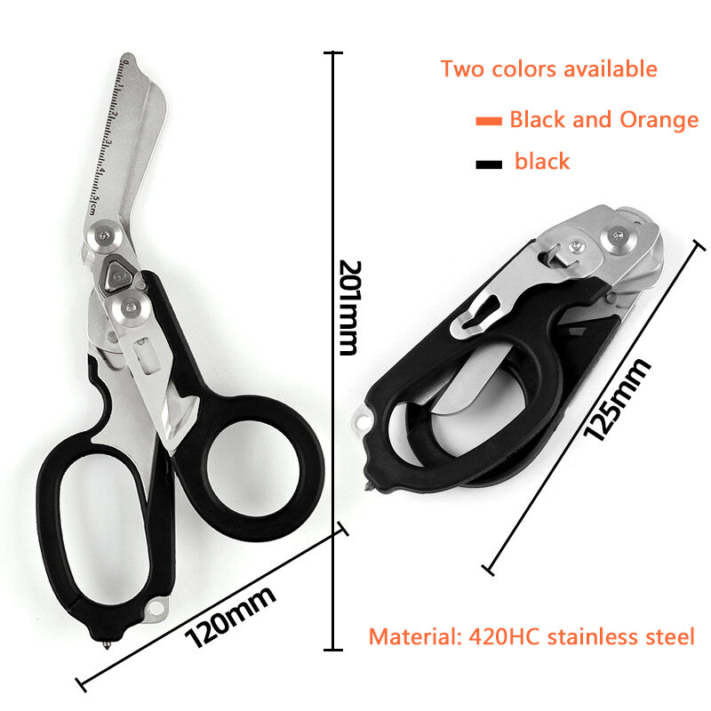 Tactical Multifunction Medical Emergency Response Shears, tesoura dobrável, alicate, Outdoor Survival Tool Equipment, 6 em 1