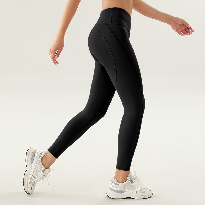 CHRLEISURE V-Front Pleated Yoga Pants Seamless High Waist Butt Lifting Workout Tights  Slim Sports Leggings