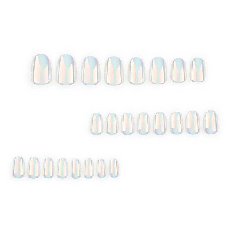 24 szt. Białe, czyste lustrzane metalowe, sztuczne paznokcie wyciskają migdałowe francuskie tipsy akrylowe baletowe pełne sztuczne paznokcie z klejem