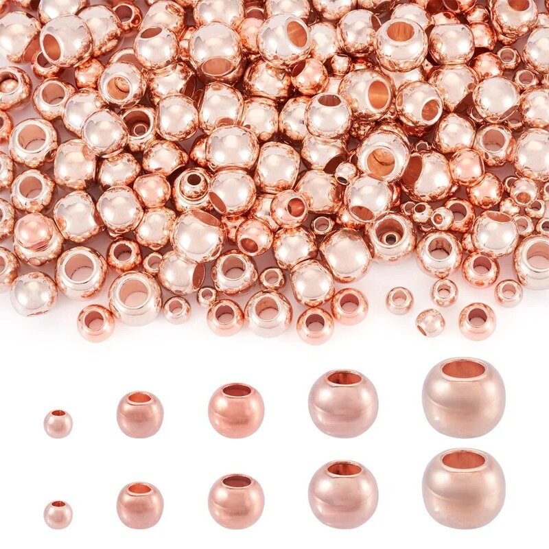 Contas de plástico redondas para fazer jóias, estilo europeu, cor ouro rosa, com grande buraco, para colar e pulseira, 250pcs