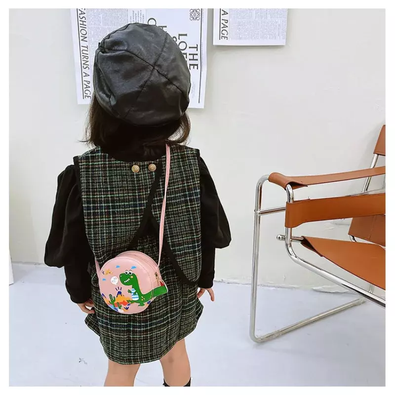 New Girls Children's Crossbody Bag Little Boys PU Leather Round Coin Purse Handbags Cute Dinosaur Baby Kids Small Shoulder Bags