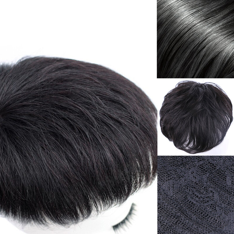 Peruca de cabelo humano fofa curta para homem, natural, invisível, reto, cobertura de cabeça, uso diário, 100% fashion