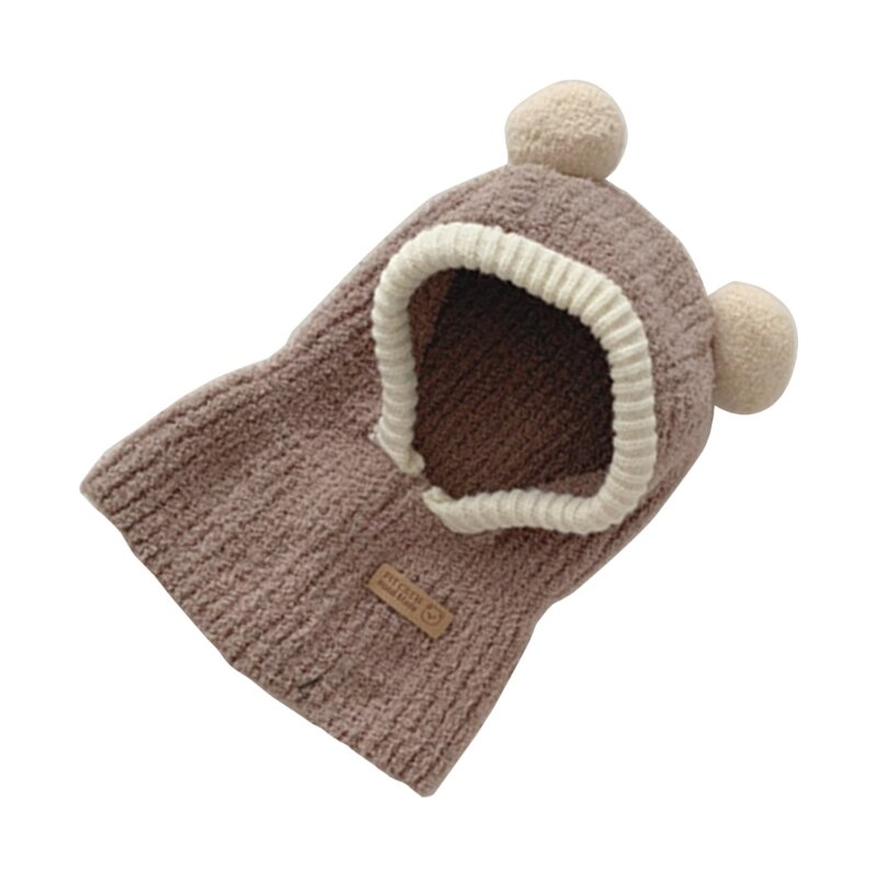 قبعة حماية الأذن لتدفئة الرقبة من كارتون بوم بوم للأولاد والبنات قبعة صغيرة مقاومة للرياح