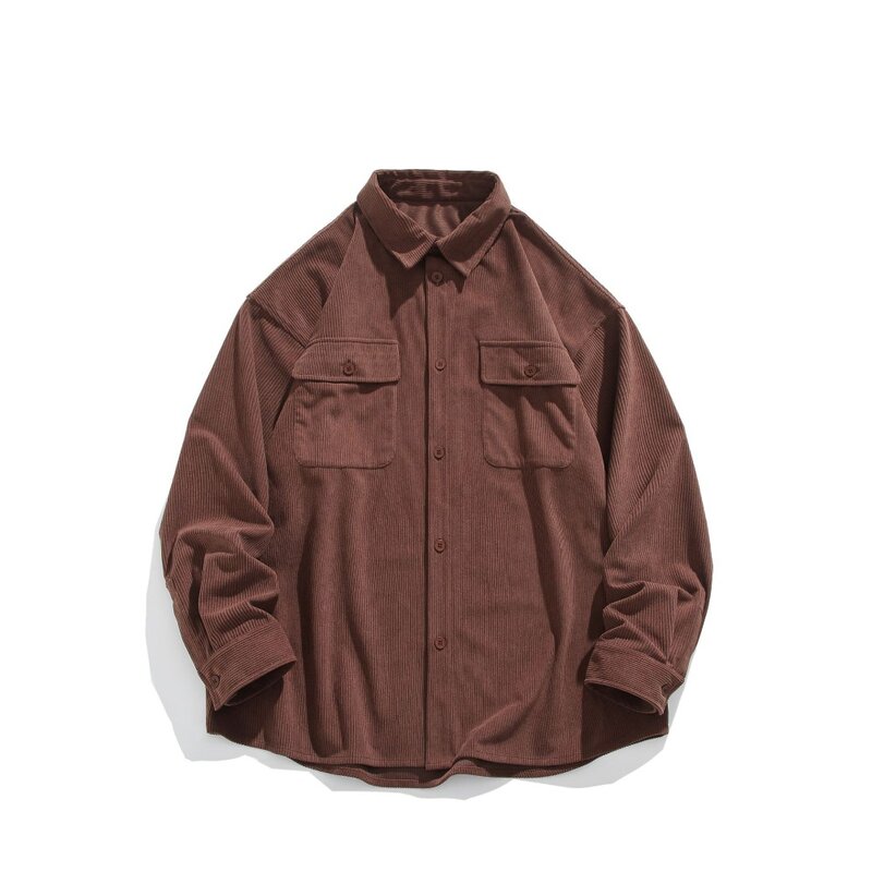 Men's Clothing | Solid Color Workwear Corduroy Shirt Autumn and Winter New Street Tide Brand Loose Long Sleeve Jacket Men