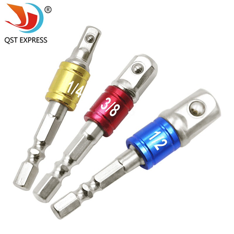 1set 3 Sizes Color 1/4 "3/8" 1/2 "Steel Wrench Socket Adapter Hex Shank Square Head Set Extension Drill Bits Bar Power Tools