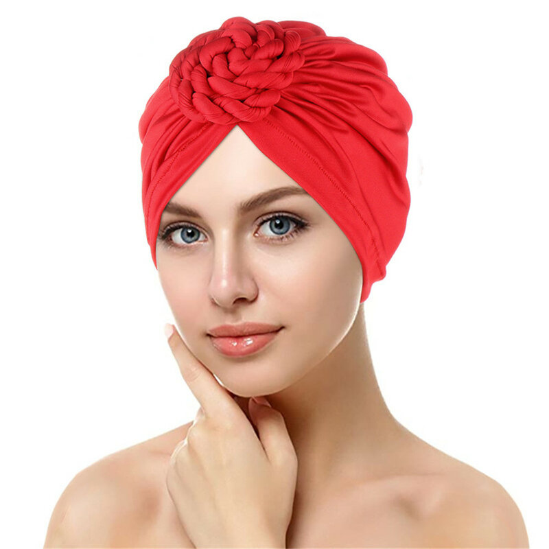 Chapéus de turbante trançado monocromático para mulheres, boné muçulmano macio, lenço de cabeça, bandana, acessórios para cabelo, hijabs elegantes, 2021