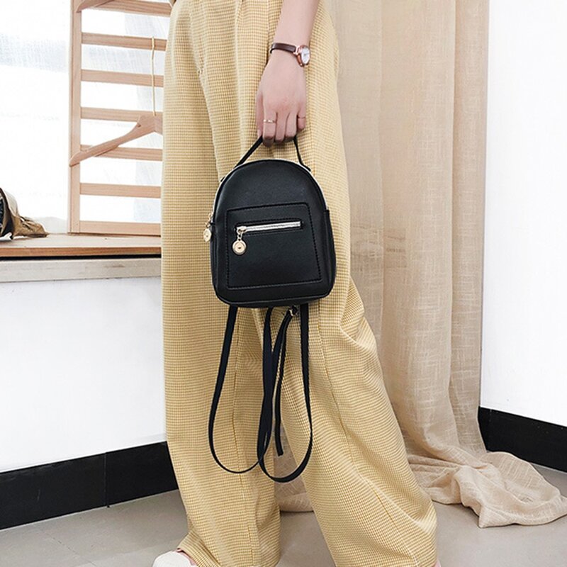 Mode Damen One-Shoulder kleine Rucksack Brieftasche Handy Damen Mini Reise rucksack reine Farbe Ledertasche