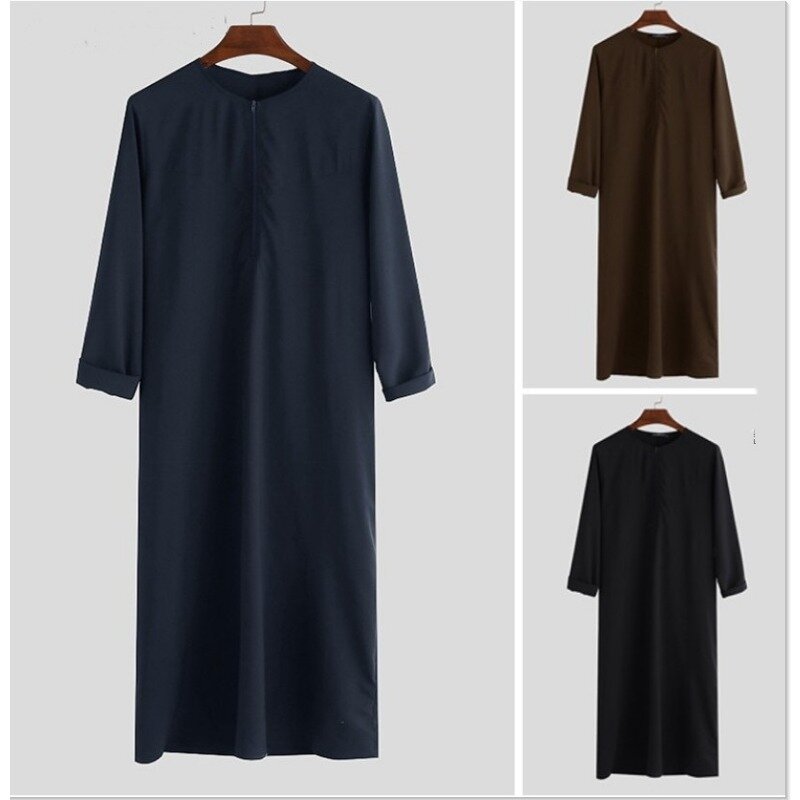 Plus Size Muslim Fashion Dubai Robe Zipper Long Shirt Jubba Thobes Caftan Muslim Islamic Men Clothing Arabic Kaftan 5XL 4XL