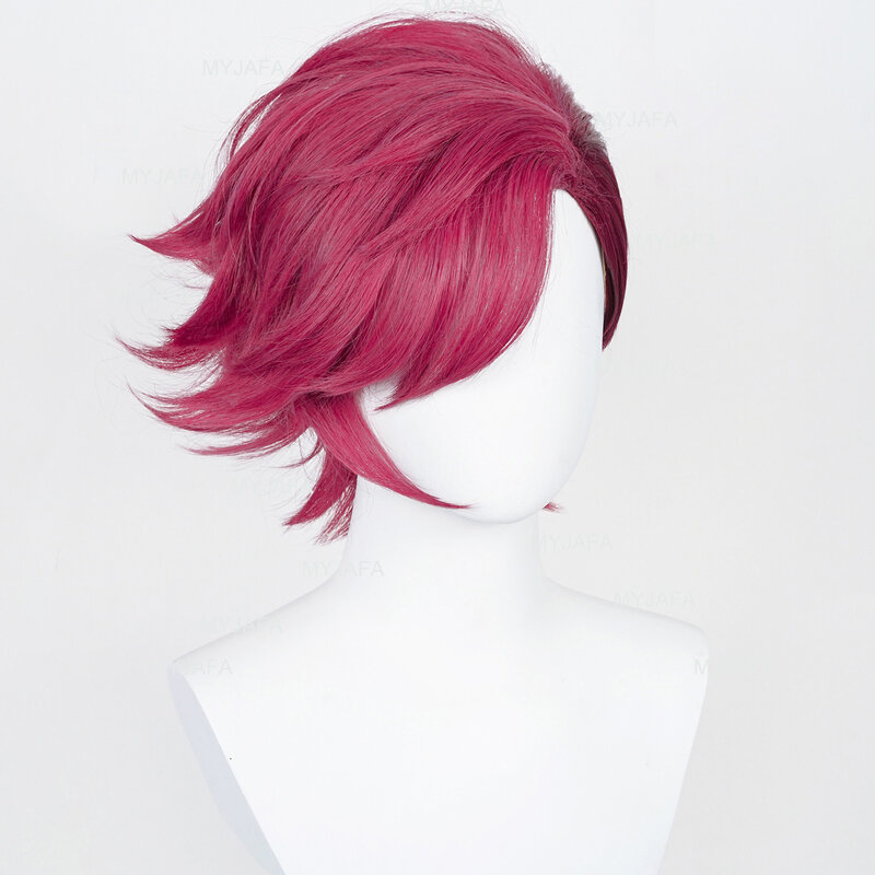 High Quality Game LOL Arcane Vi Cosplay Wig VI Deep Rose 30cm Short Heat Resistant Synthetic Hair Role Play Anime Wigs + Wig Cap