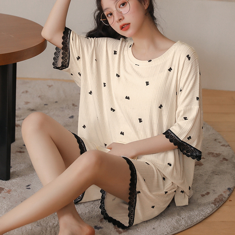 Conjunto de pijama holgado para mujer, ropa con estampado Beige, moda juvenil, informal, Ulzzang, elegante