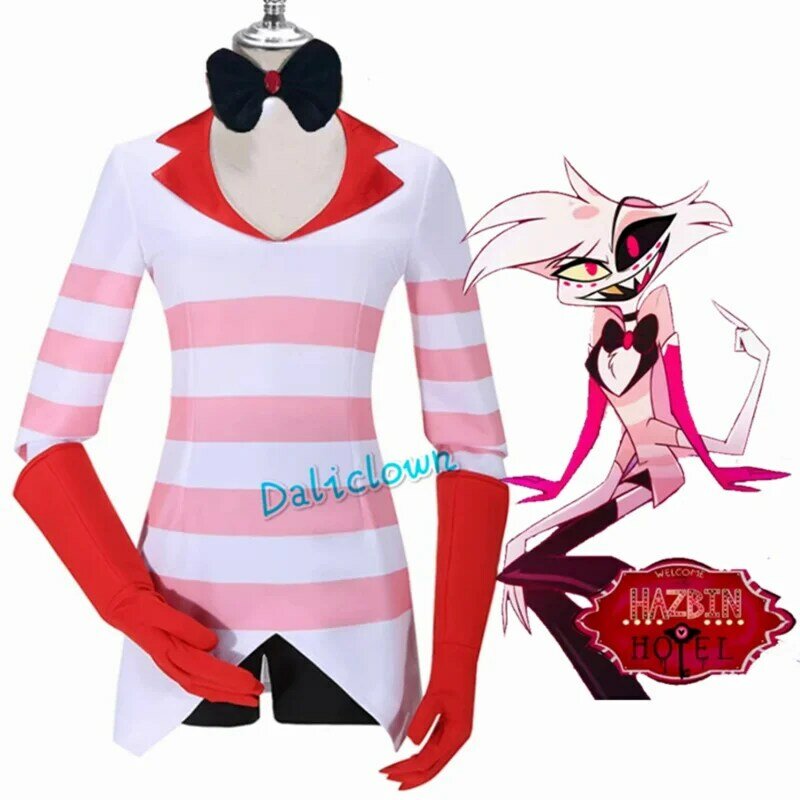 2024 Aimie Hazbin Cosplay Angel Cosplay Costume Uniform Women Girls Dust Pink Suit Halloween Carnival Birthday Party Dress