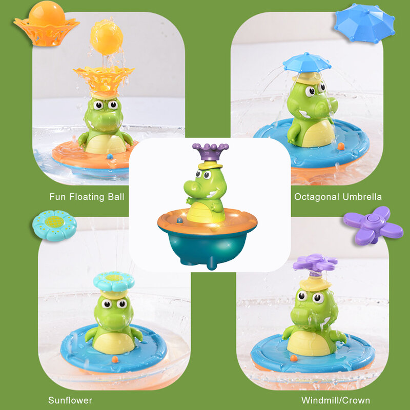 Juguetes de baño para bebés, juguete de baño eléctrico de cocodrilo con luz para niños de 1 a 3 años, ducha y piscina de Agua pulverizada