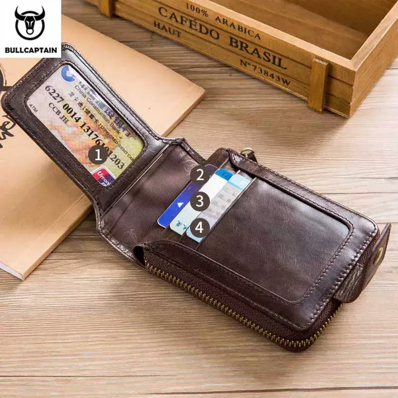 BULLCAPTAIN/брендовый мужской кошелек из натуральной кожи, мужской кошелек Rfid, многофункциональная сумка для хранения монет, кошелек, сумки для карт