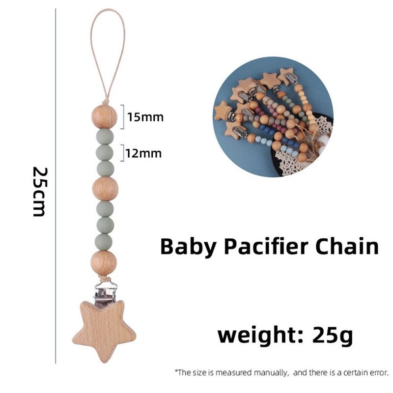 Clip de corazón de silicona para chupete de bebé, cadena Molar anticaída de grado alimenticio, de madera de haya, soporte para pezón