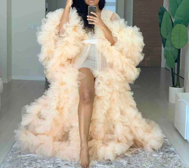 Puffy Tulle Robe prospettiva Tulle trasparente vedere attraverso abiti lunghi rosa Fluffy abito premaman servizio fotografico da sposa Sleepwea