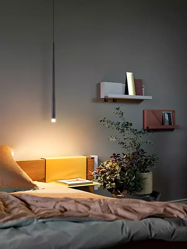 Candelabro de mesita de noche nórdico minimalista moderno, luz de línea larga minimalista, candelabro pequeño creativo de lujo con personalidad