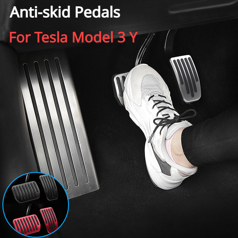 Upgrade von Anti-Rutsch-Pedalen für Tesla Modell 3 y Bremspedal Gasfuß pedale Pads deckt Zubehör aus Aluminium legierung 2014-2018 ab