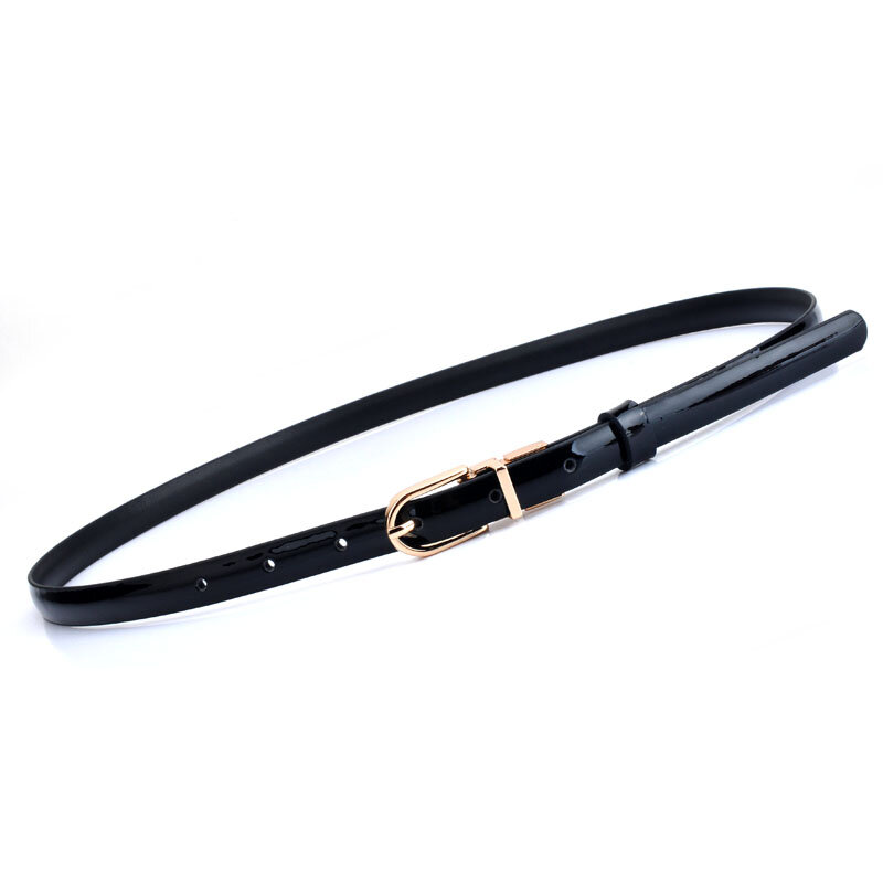 Women's Belts Skinny Leather Belts Slim Waistband Twist To Convert Worn On Both Sides Gold Color Alloy Buckle Matching Dress