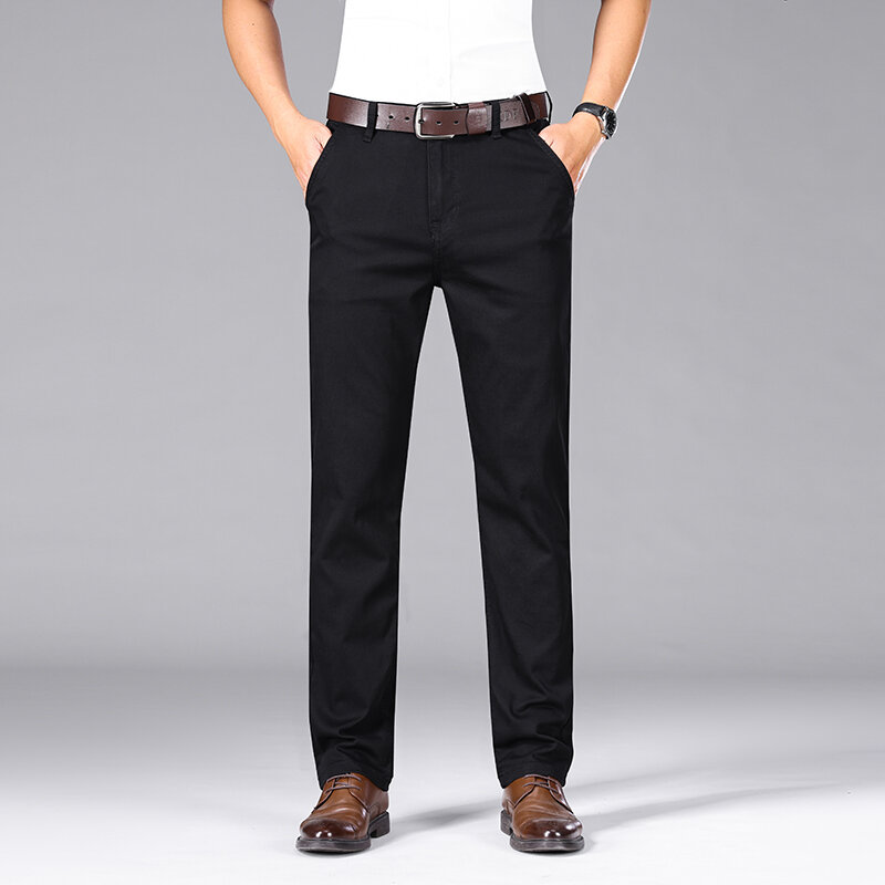 Jeans neri puri da uomo estate sottile sciolto dritto elasticizzato traspirante Versatile Business Casual abbigliamento formale pantaloni