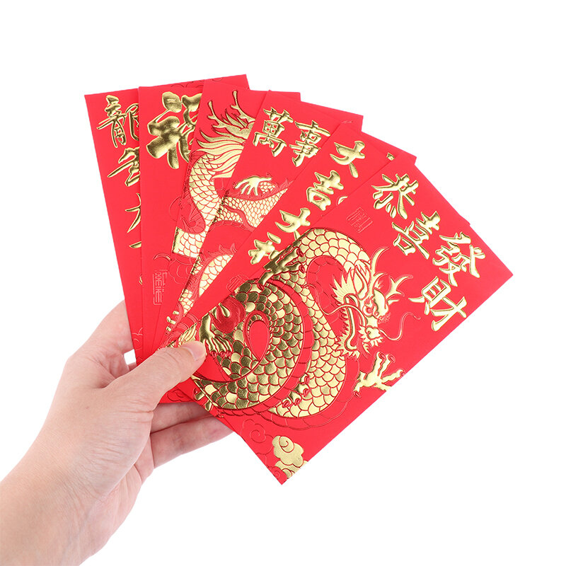 Envelope vermelho universal para festival de primavera, pacotes da sorte, ano dragão, bolsa de dinheiro, decoração de ano novo, 6 unid