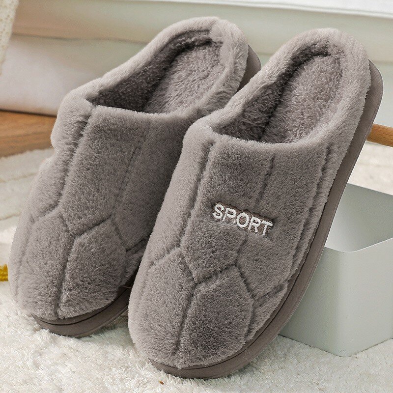 Men's Plush House Slippers Winter Warm Fuzzy Slipper Couples Indoor Closed Toe Shoes Non Slip Soft Bedroom Platform Slides
