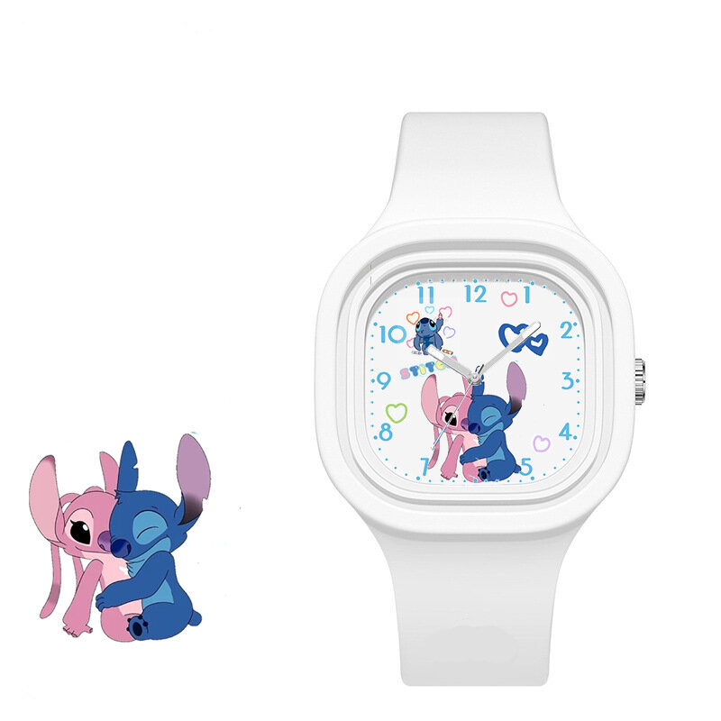 Figur Anime Disney Stitch jam tangan anak-anak tali pergelangan tangan silikon olahraga Mickey jam tangan anak-anak mainan anak perempuan relogio infantil