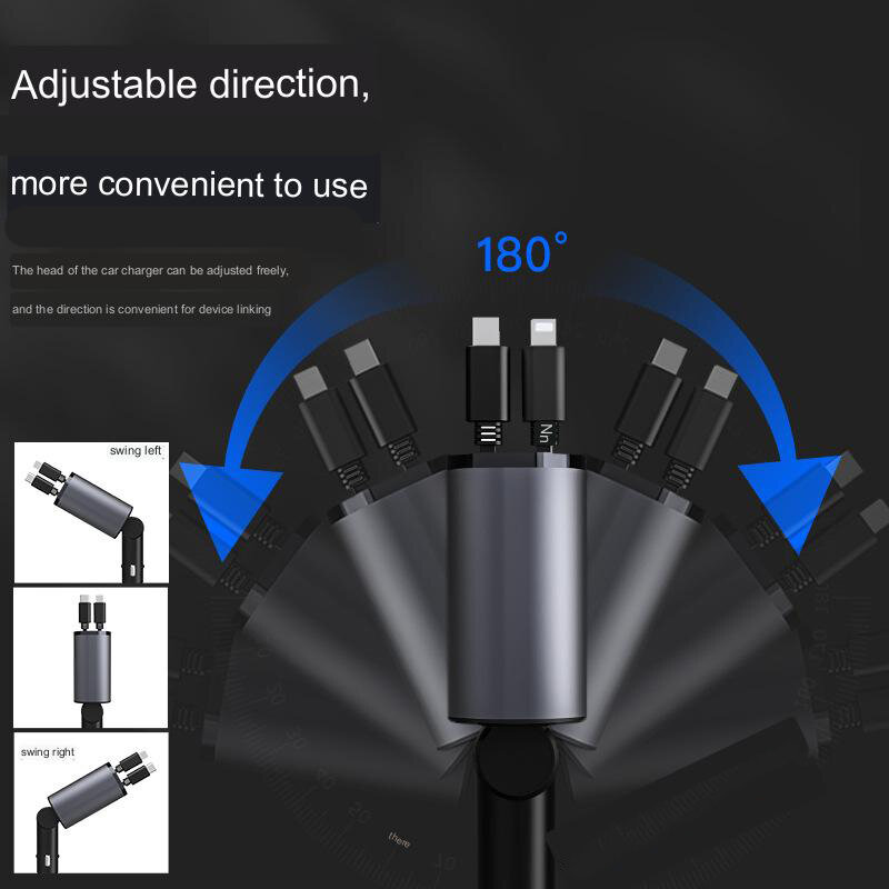 100w 4 in 1 einziehbares Auto ladegerät USB Typ C Kabel für iPhone Schnell ladekabel Zigaretten anzünder Adapter x4w3
