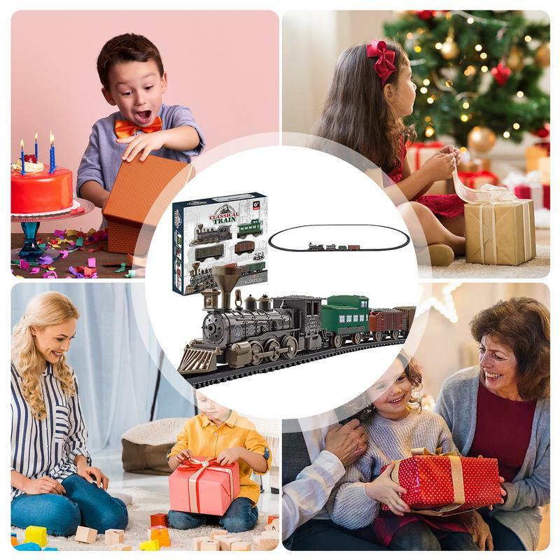 Conjunto de trem clássico elétrico, Bateria operado jogar trem brinquedos, carro de carga e trilha longa quebra-cabeça, trem ferroviário modelo