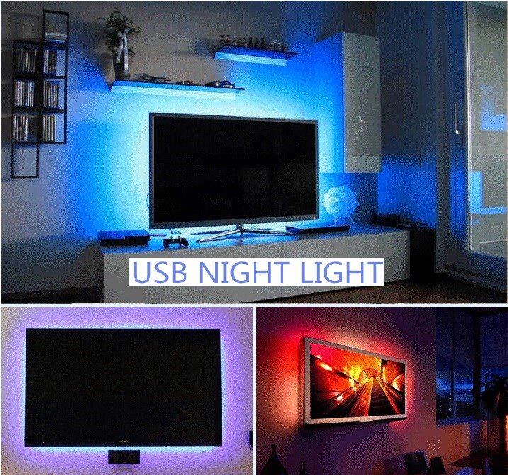 LED Night Light String DC5V With USB Port Cable 50CM 1M 2M 3M 4M 5M USB LED strip light lamp SMD 3528 for TV/ PC/ Laptop