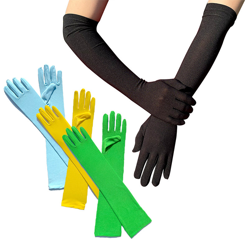 1 paio di guanti lunghi elasticizzati guanti da donna in seta di latte guanti lunghi con dita in raso elasticizzato a gomito guanto da ballo per feste da donna