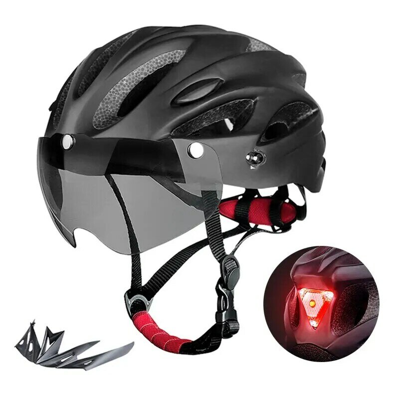 Capacete de bicicleta com LED Tail Light Adulto Ciclismo Capacete Fit 58-62cm Leve Respirável Colorido Capacetes Acessórios
