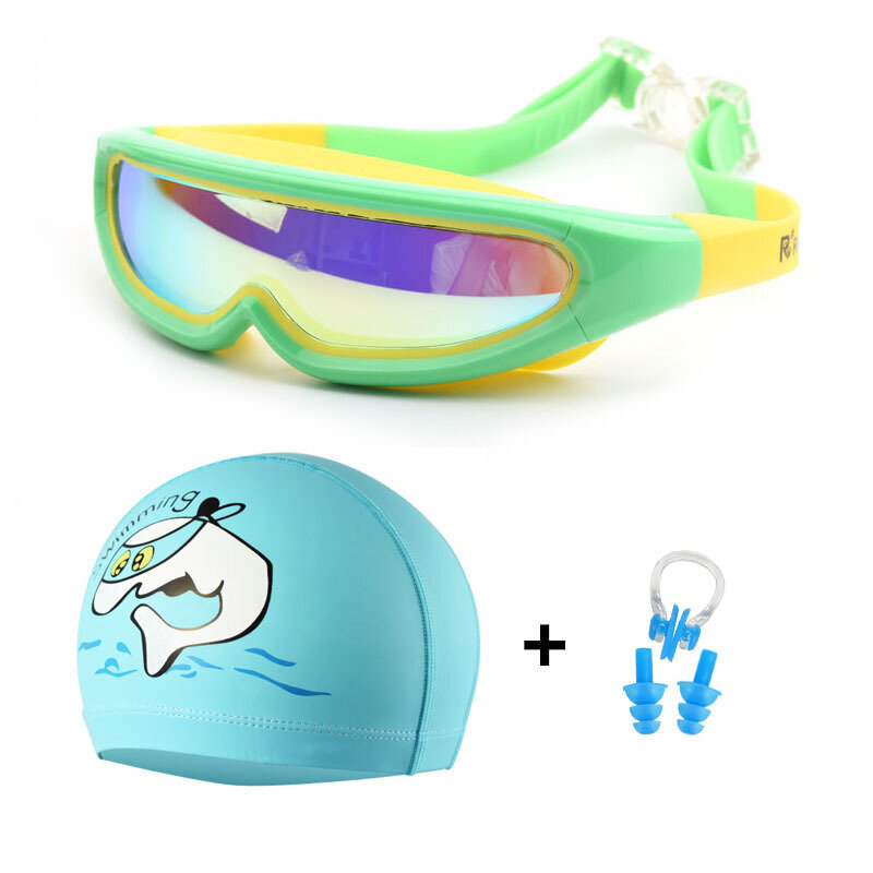 مجموعة نظارات سباحة عالية الدقة مضادة للماء والضباب للأطفال ، نظارات أولاد وبنت ، صندوق كبير