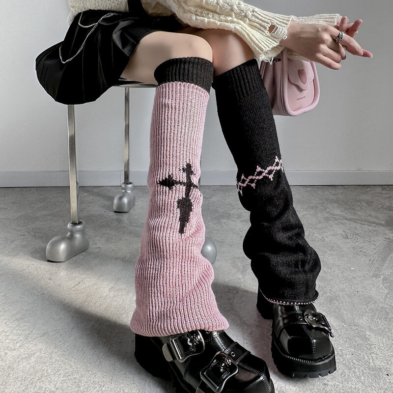Damskie skarpetki na nogi Gothic Y2K akcesoria gwiazdy w paski ocieplacze na nogi skarpetki z dzianiny ochraniacz na nogi dla dziewczynki luźny krój