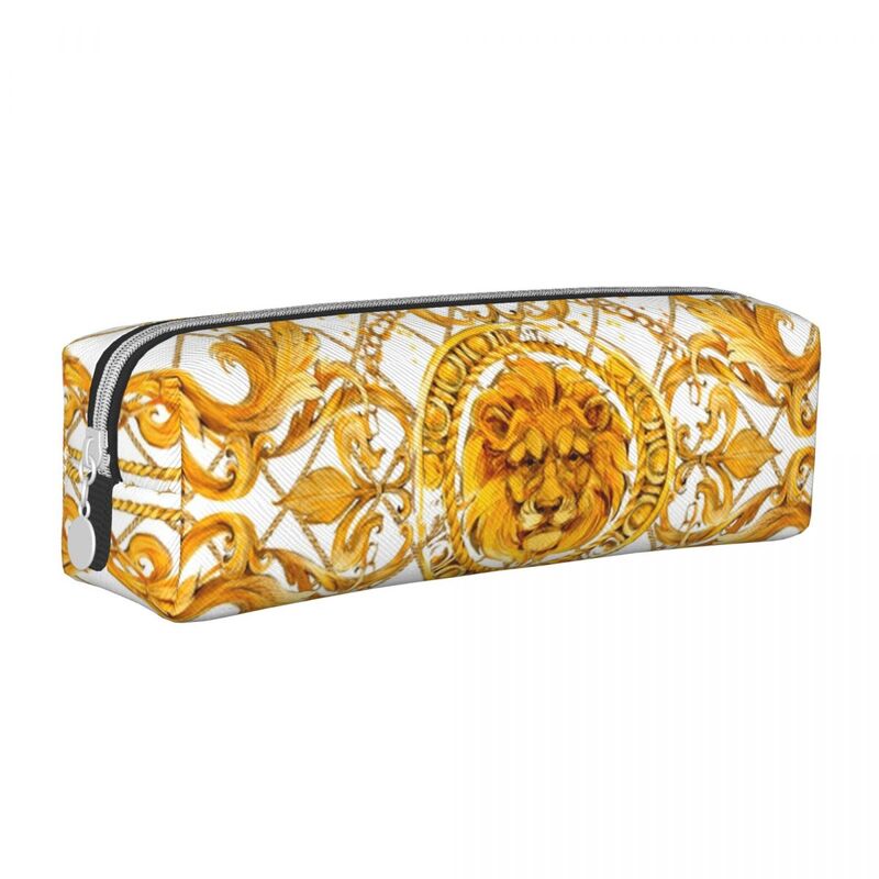 Golden Lion And Damask Ornament Pencil Case Classic Pen Box Pencil Bags Student Large Storage Office Cosmetic Pencil Box