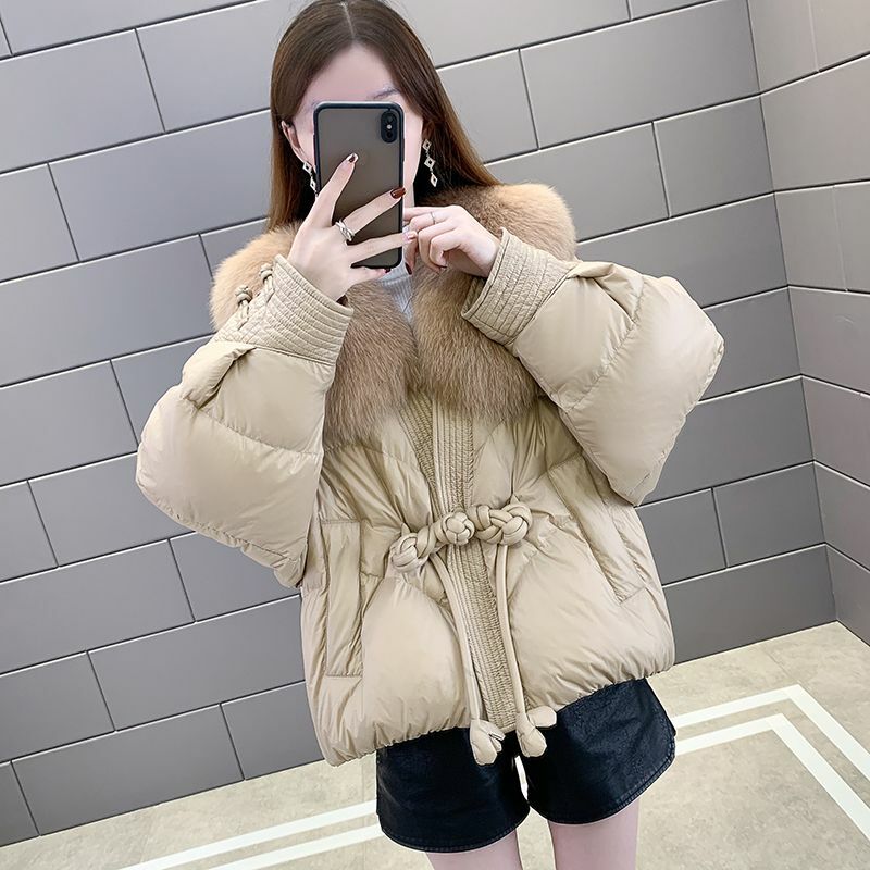 Jaket Down mantel hangat tebal wanita, mantel bulu imitasi longgar ukuran besar parka longgar musim dingin 2023