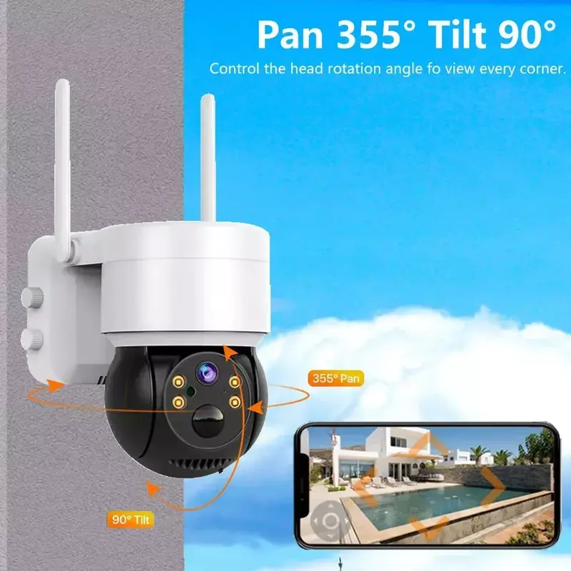 Kamera pengawas keamanan rumah, kamera pengintai nirkabel luar ruangan 2K WiFi dengan baterai pelindung keamanan rumah waktu siaga panjang ICsee AI manusia