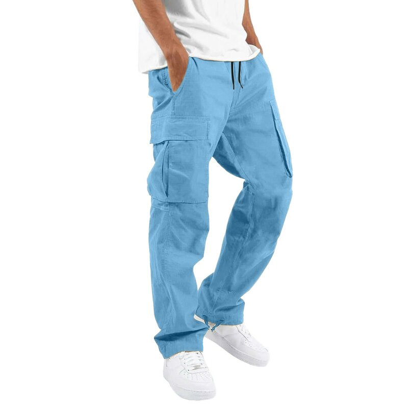 Брюки-карго мужские прямые однотонные, повседневные свободные штаны с карманами, модная уличная одежда, лето 2024