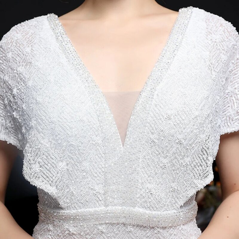 Женское вечернее платье-русалка, элегантное белое платье с блестками и коротким рукавом, бальное платье для торжества, вечеринки, выпускного вечера